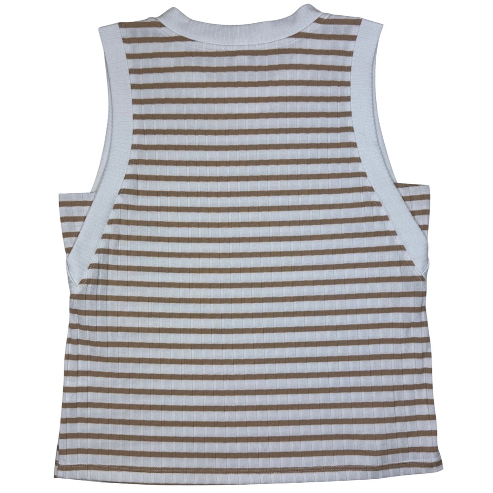 Evereve Striped Ribbed Tank Top Sleeveless Womens Large Tan Cream Coastal Chic - Picture 2 of 9